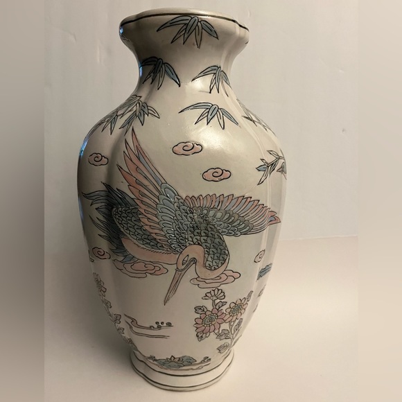 Other - Asian Ginger Jar Vase, Chinoiserie Ginger Jar Vase Birds in Lotus Pond